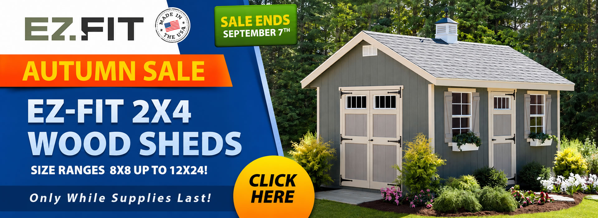 EZ-Fit Wood Storage Shed Kits Sale - Sale Ends September 7th - Free Nationwide Shipping