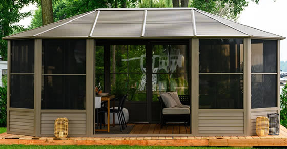 Florence 12x18 Metal Roof Taupe / Sand Solarium Outside Photo 2