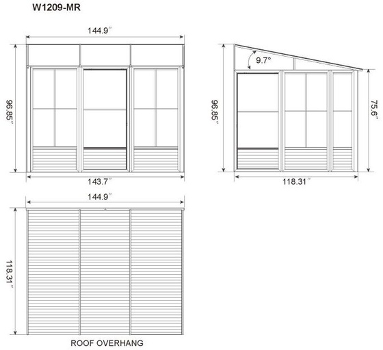 Gazebo Penguin 10x12 Florence Wall Mounted Metal Roof Solarium - Taupe W1209MR-12 