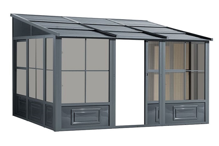 Gazebo Penguin 10x12 Wall Mounted Metal Roof Solarium - Grey