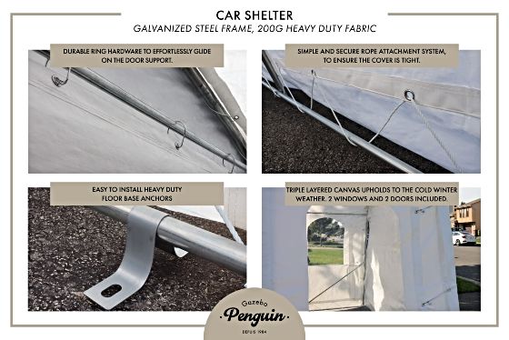 Gazebo Penguin Car Shelter Complete Features