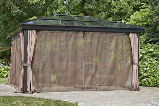 Venus 12x16 Brown Gazebo with Included Mosquito Curtains Closed