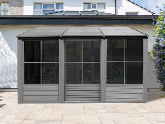 Gazebo Penguin 8x16 Florence Wall Mounted Metal Roof Solarium - Grey W1608MR-32 