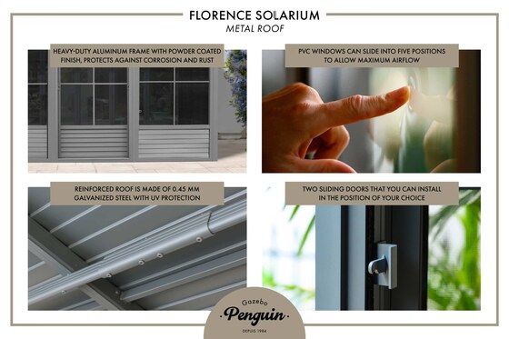 Gazebo Penguin 8x16 Florence Wall Mounted Metal Roof Solarium - Grey W1608MR-32 