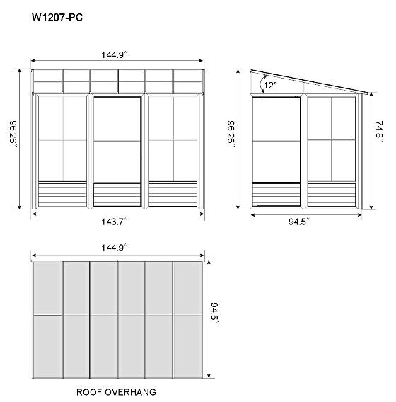 Gazebo Penguin Florence 8x12 Wall Mounted Solarium Measurements