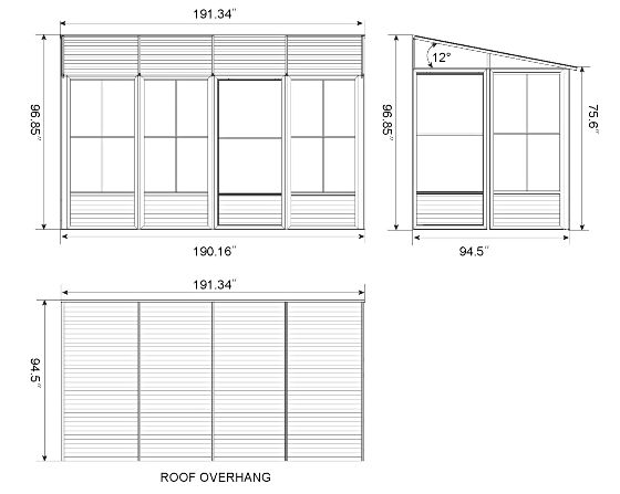 Gazebo Penguin Florence 8x16 Wall Mounted Solarium Measurements