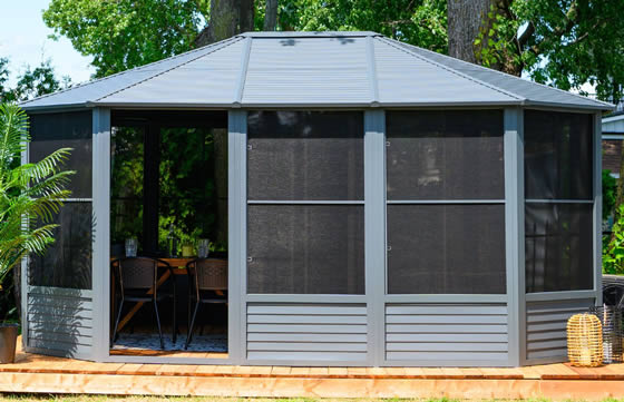 Florence 12x15 Metal Roof Grey Solarium Outside Photo 2