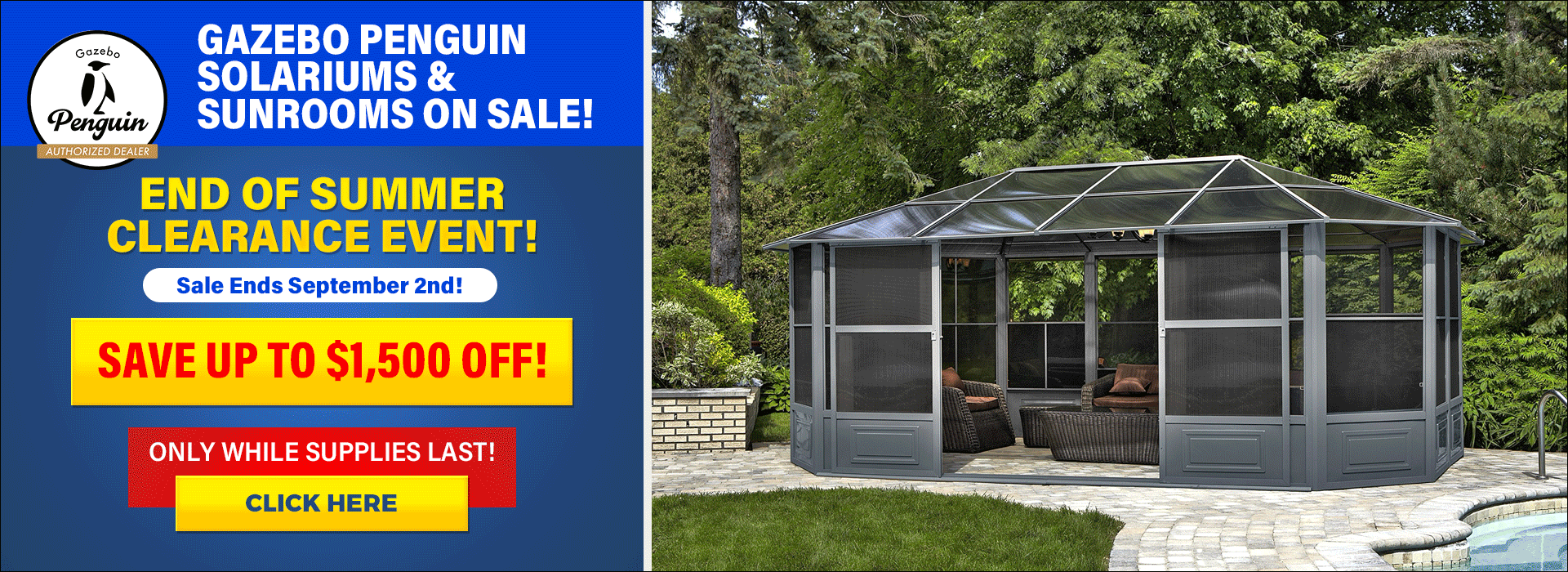 Gazebo Penguin Sunrooms and Solariums Sale Ends September 2nd
