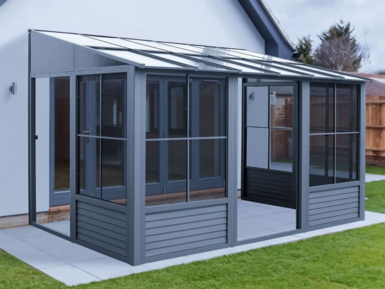 Florence Grey Wall Mounted Solarium with Polycarbonate Roof Assembled