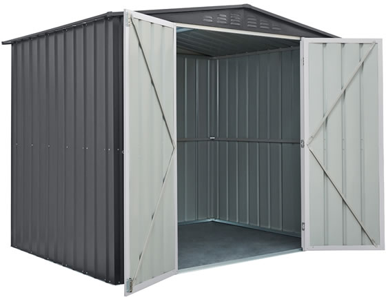 Globel 8x6 Gable Roof Metal Shed with Hinged Doors Opened