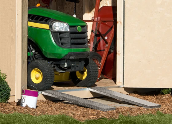 Use Metal Shed Ramps to easily move mowers and other equipment in and out of your shed safely.