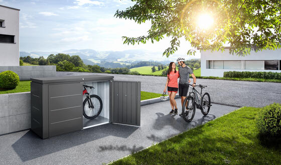 Biohort HighBoard storage locker is ideal for bike and outdoor storage.