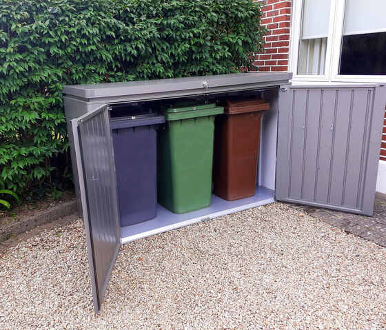 Biohort HighBoard Locker can also be use as trash bin storage.