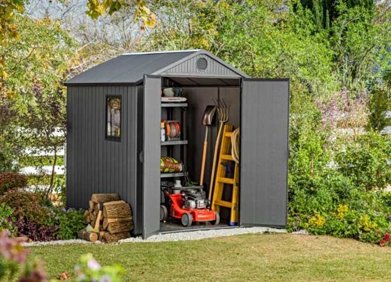 Keter Darwin 6x8 Outdoor Storage Shed as Garden Tool Storage