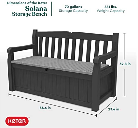 Keter Solana 70 Gallon Outdoor Storage Bench Dimensions