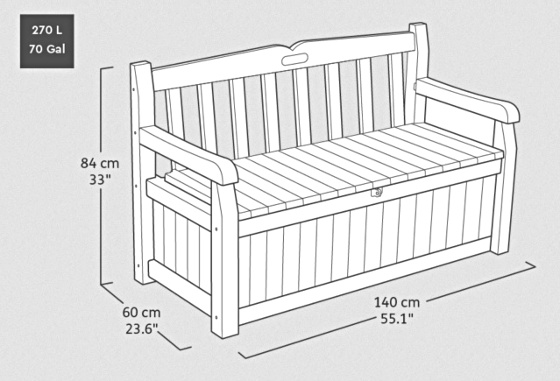 Keter Solana 70 Gallon Outdoor Storage Bench Measurements