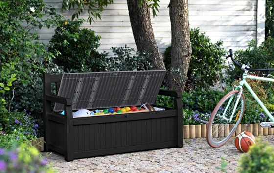 Keter Solana 70 Gallon Outdoor Bench Opened Storage Space
