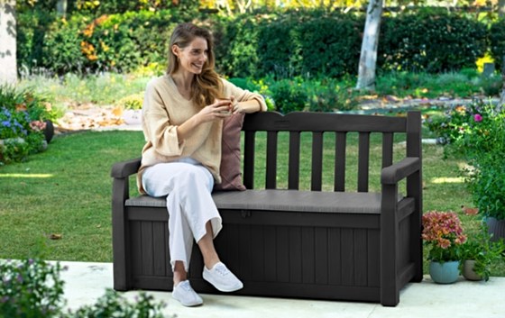 Keter Solana 70 Gallon Storage Bench in the Outdoor
