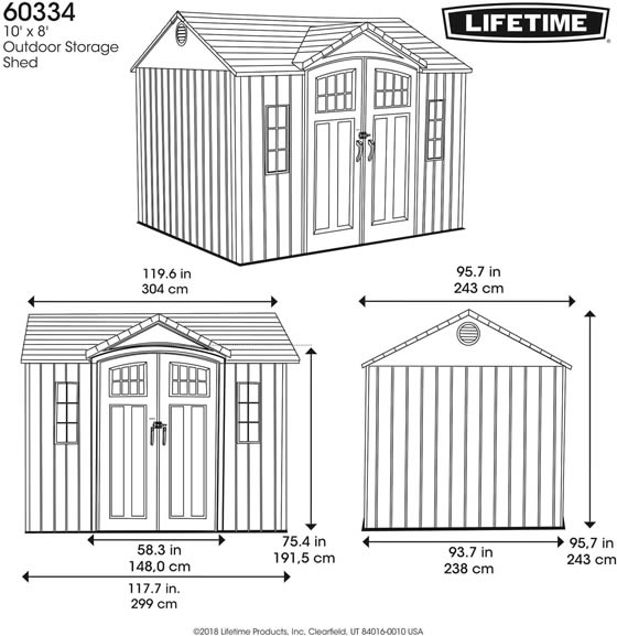 Lifetime 10x8 Plastic Shed 60334U Measurements Diagram