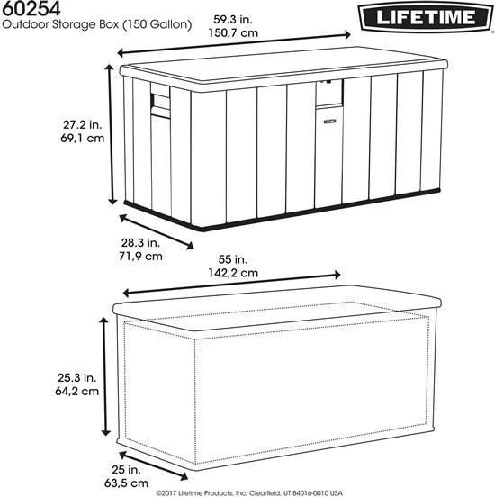 Lifetime 150 Gallon Deck Storage Box 60254 Measurements