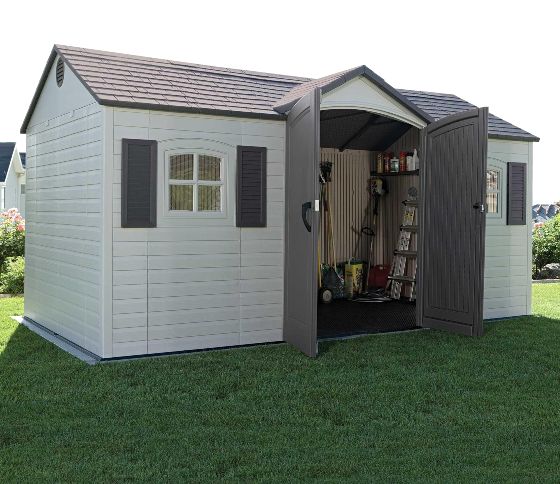 Steel-reinforced doors provide an extra-large opening and sturdy structure.