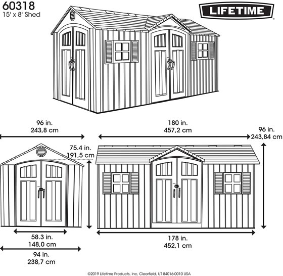 Lifetime 15x8 Shed 60318 Measurements Diagram