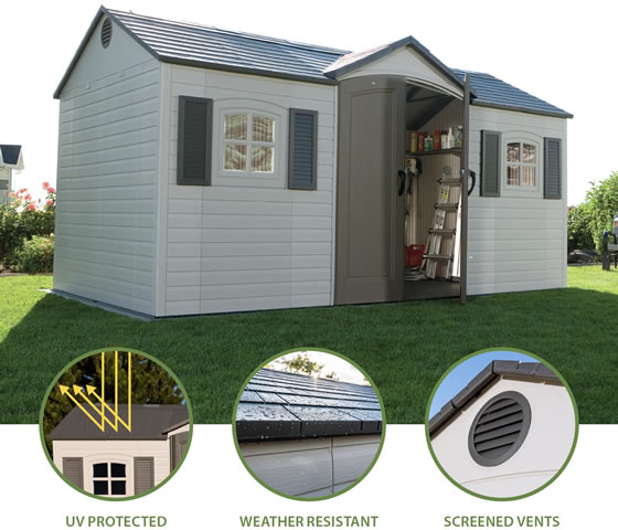 Lifetime 15x8 Sheds are UV Protected, Weather Resistant & Vented!
