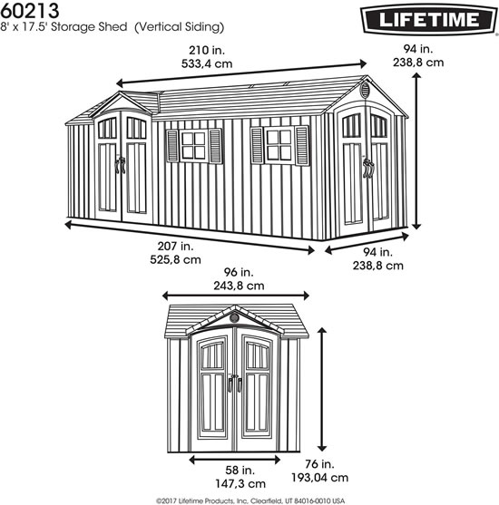 Lifetime 17x8 Shed 60213 Measurements Diagram