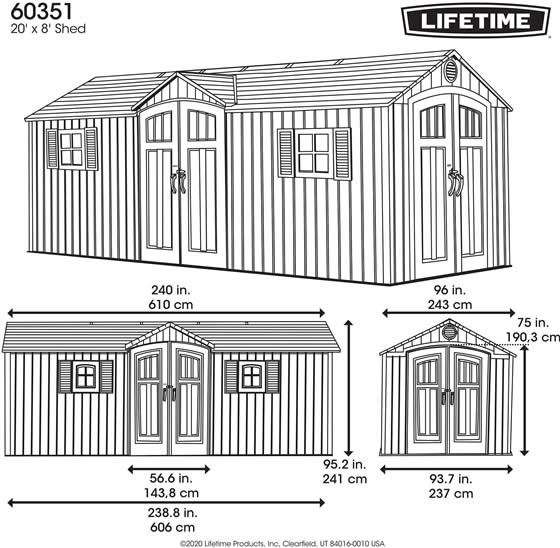 Lifetime 20x8 Shed 60351 Measurements Diagram