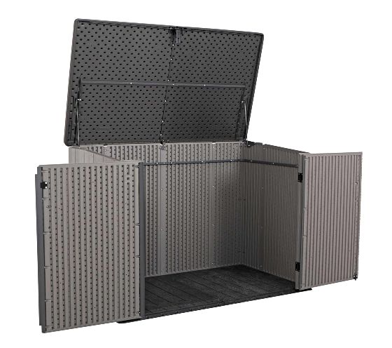 It features lockable double doors with a 60.4-inch wide opening and a fixed hasp latch- perfect for both security and easy access.