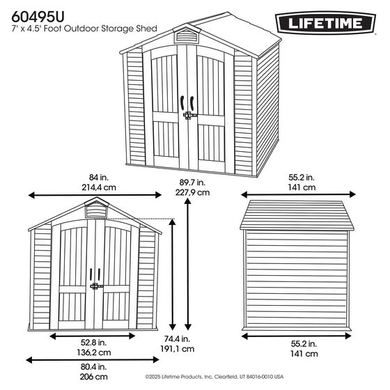 Lifetime Sheds 7x4.5 Plastic Storage Shed Kit w/ Floor Dimensions