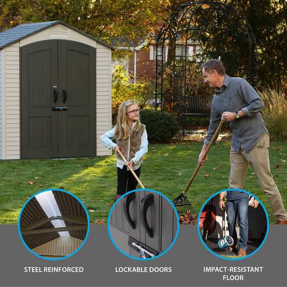 Constructed with a steel-reinforced roof, a lockable door, and high-impact plastic flooring.
