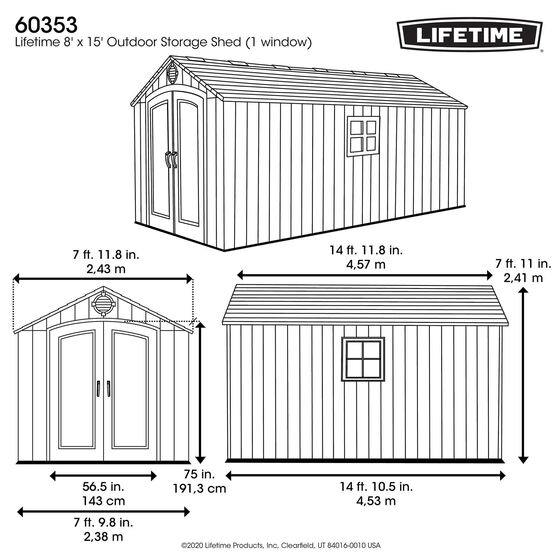  Lifetime 8x15 Plastic Shed Kit - Rough Cut Texture Measurements Diagram