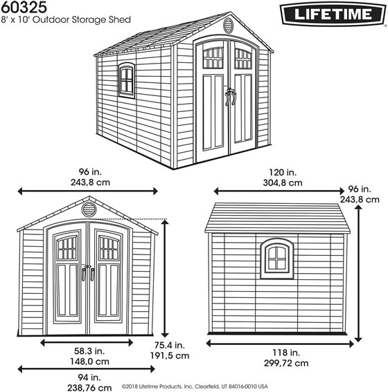 Lifetime 8x10 Storage Shed Model 60325 Measurements Diagram