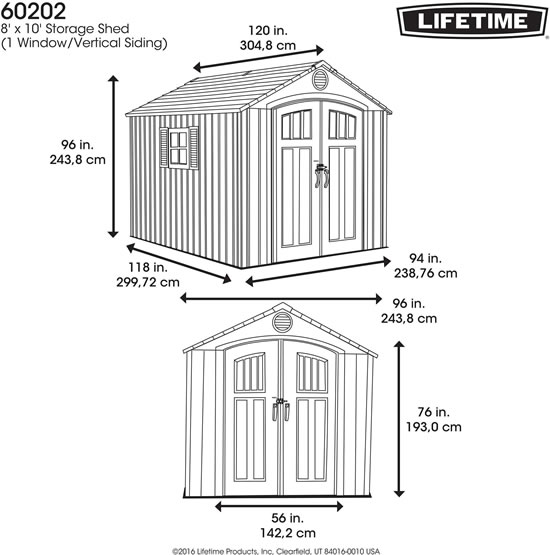 Lifetime 8x10 Shed 60202 Measurements Diagram