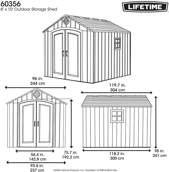 Lifetime 8x10 Shed 60356 Measurements Diagram