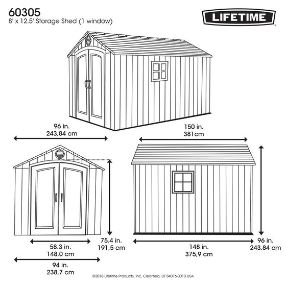 Lifetime 8x12.5 Rough Cut Plastic Shed Kit w/ Floor - Measurements Diagram