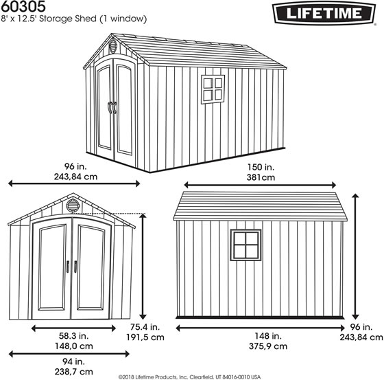 Lifetime 8x12.5 Shed 60305 Measurements Diagram