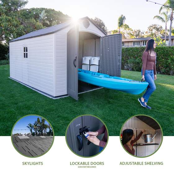 Lifetime 8x15 Storage Shed Includes shelving, skylights and shelving