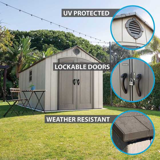 UV-protected panels resist fading and cracking and lockable doors 