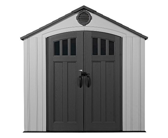Attractive 3-Pane Lockable Double Doors - Steel-reinforced for added strength, these wide-opening double doors feature a stylish 3-pane design and an exterior padlock loop, providing both durability and enhanced security.