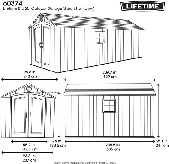 Lifetime 8x20 Shed 60374 Measurements Diagram