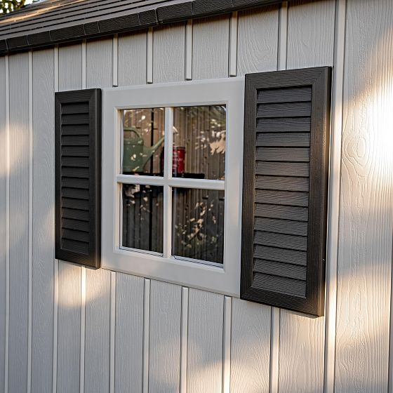 Includes 2 windows with decorative shutters. Interchangeable panels let you place them where they best suit your layout and lighting.