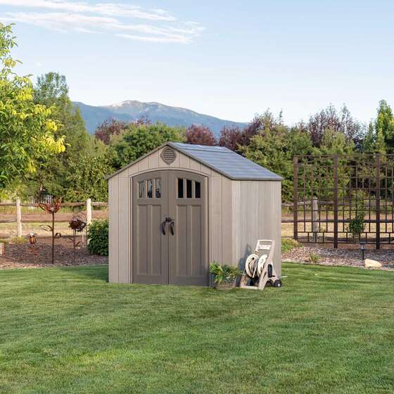 Lifetime 8x7 Rough Cut Plastic Shed - Assembled at backyard