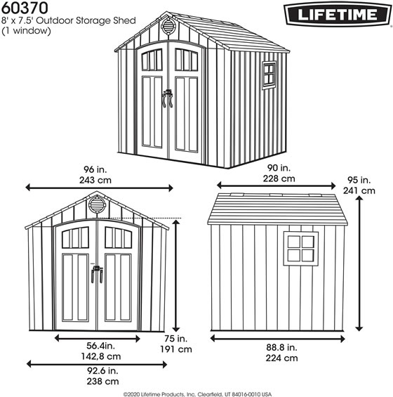 Lifetime 8x7 Shed 60370 Measurements Diagram