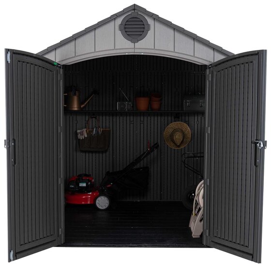 Lifetime 8x7.5 Plastic Storage Shed Kit 60354 - Side and Back Angle