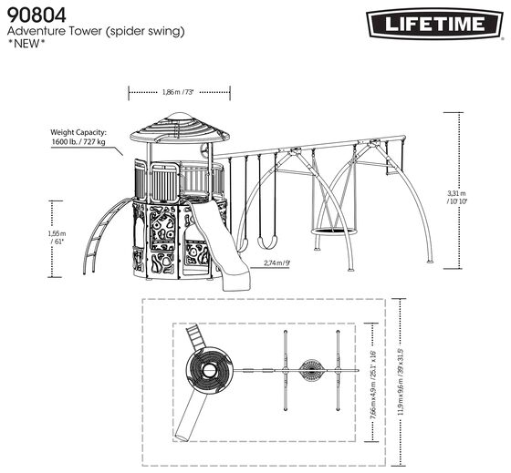 Lifetime Adventure Tower w/ Spider Swing 91201 - Measurements Diagram