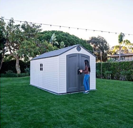 Lifetime 8x15 Storage Shed in Backyard On Concrete Slab