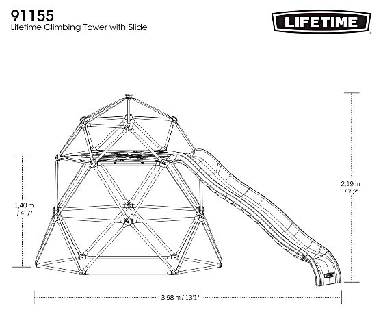 Lifetime Dome Climbing Tower with Slide - Measurements