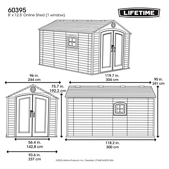 Lifetime 8x12.5 Outdoor Plastic Shed Kit Measurements